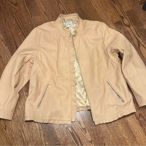 Chico’s Ruffled Trim Leather Jacket in Tan/Blush Size 3/XL